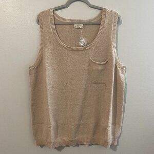 Perch by Blu Pepper Sleeveless Tank Top Sweater Vest Pocket Women's Plus 3XL Tan